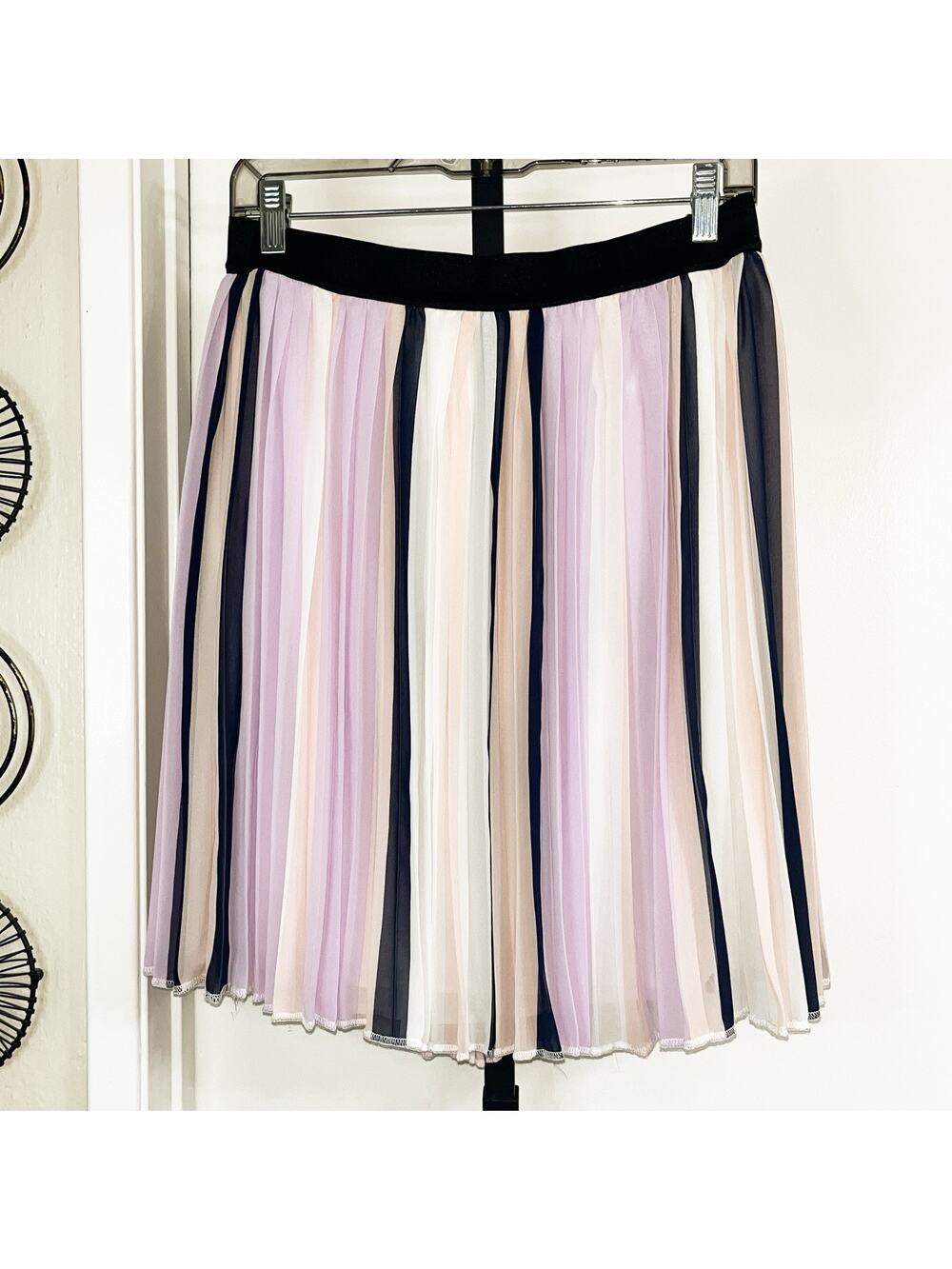 NWOT Elle Pleated Elastic Waist Swing Skirt Y2K 90s -  Purple Stripe, Size S